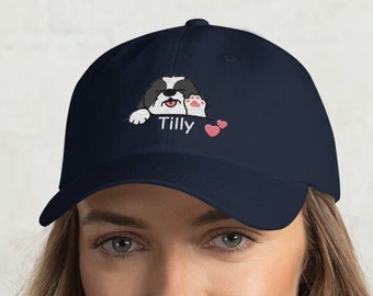 Black&White Shih Tzu Custom Name Dad Hat / Embroidered Cartoon Dog Head Baseball Cap / Personalized Gift Dogs Lovers Girl Boy Youth Dad Mom