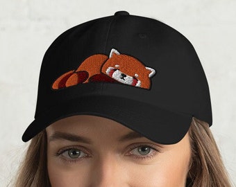 Lazy Red Panda Dad Hat / Red Panda Sleeping Baseball Cap / Animals Lover Gift / Funny Cute Kawaii Red Panda / Cotton Twill Cap