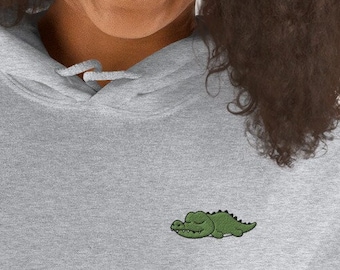 Crocodile Hoodie / Embroidered Crocodile / Kawaii Crocodile