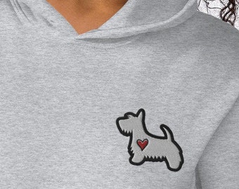 Scottish Terrier  Hoodie / Embroidered Scottie Silhouette / Kawaii Cute Scottie Gift For Dog Lovers / Women Men Hoodies