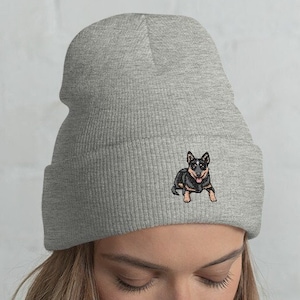 Blue Heeler Embroidered Beanie / Embroidery Knit Head-Warming Hat / Winter Gift Cartoon Kawaii Australian Cattle Lovers / One Size Fits All