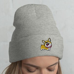 Embroidered Red Corgi Beanie / Embroidery Knit Head-Warming Hat / Winter Gift Cartoon Kawaii Welsh Corgi Dog Lovers / One Size Fits All