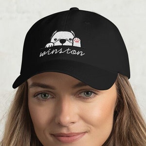 American bulldog custom name dad hat / embroidered white bully baseball cap / personalized gift for dog lovers girl boy / kawaii cartoon