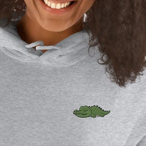 Crocodile  Hoodie / Embroidered Crocodile / Kawaii Crocodile Sleeping Gift For Animals Lover / Women Men Hoodies