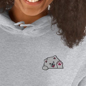 Pomeranian Hoodie / Embroidered Cute Spitz / Kawaii Cartoon Peeking Dog / Gift Pets Dogs Lovers / Women Men Hoodie