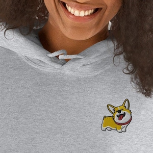 Embroidered Red Corgi Hoodie / Embroidery Kawaii Dog / Cartoon Cute Funny Welsh Corgi / Gift Husband Wife Mom Dad Women Men Sweatshirt