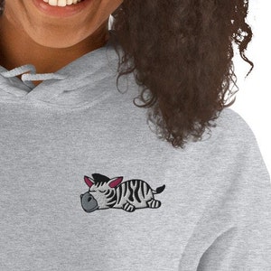 Lazy Zebra Hoodie / Embroidered Cute Cartoon Animal / Kawaii Sleeping Zebra / Gift Husband Wife Mom Dad / Women Men Hoodie