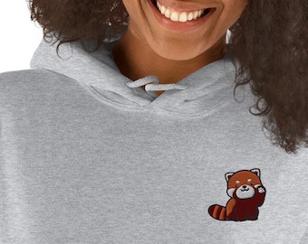 Embroidered Red Panda Waving Paw Hoodie / Embroidery Red Panda / Kawaii Red Panda Gift For Animal Lovers / Women Men Hoodie