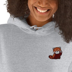 Embroidered Red Panda Waving Paw Hoodie / Embroidery Red Panda / Kawaii Red Panda Gift For Animal Lovers / Women Men Hoodie