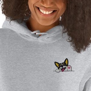 Tricolor Corgi Hoodie / Embroidered Cute Peeking Corgi Head / Kawaii Dog Cartoon  / Gift Pets Dogs Lovers / Women Men Hoodie