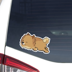 Red Pomeranian German Spitz Car Decal / Lazy Kawaii Pom Cartoon Dog Sleeping / Bumper Window Vinyl Waterproof Removable Outdoor