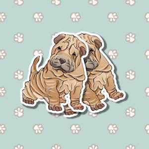 Shar Pei Puppy Car Decal Sticker / Cartoon Realistic Fawn Sharpei Dog / Vinyl Waterproof Removable Outdoor / Bumper Window Laptop Bottle