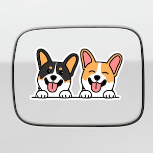 Custom Two Tricolor&Red Corgies Car Decal Sticker / Welsh Pembroke Corgie Paws Up Vinyl Bumper Window / Smiling Corgies Removable Waterproof