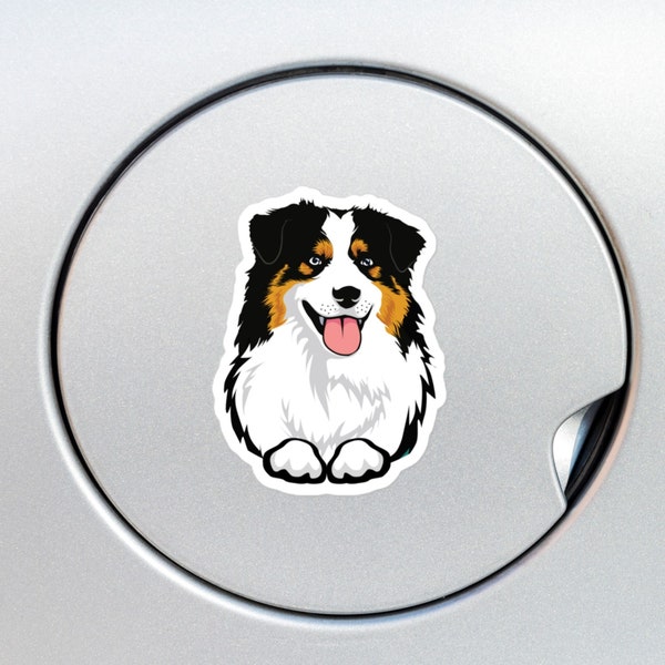 Black Tricolor Australian Shepherd Car Sticker Decal / Aussie Dog Head Waterproof Vinyl Window Bumper Laptop  / Removable Outdoor