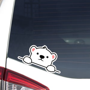 Peeking Polar Bear Car Decal Sticker / Kawaii Cartoon White Bear Paws Up / Vinyl Waterproof Removable Outdoor Bumper Window Laptop