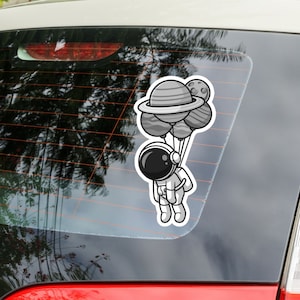 Astronaut Floating With Planets Balloon Car Decal Sticker / Cartoon  White Silver Vinyl Waterproof Removable Bumper Window Laptop Bottle