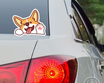 Peeking Corgi Peek Paw Car Sticker / Vinyl Decal Weather Resistant / 2" X 3" - 9" X 14" Sheet Size  (Outdoor + Indoor Use)