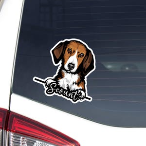 Harrier Car Decal / Peeking Cartoon Red & White Dog Head Face / Vinyl Waterproof Bumper Window Sticker / Personalized Custom Pet Name