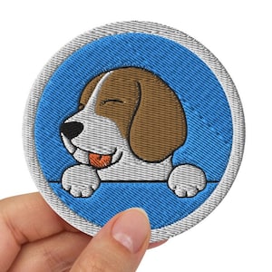 Beagle Embroidered Patch / Kawaii Peeking Beagle Dog / Iron-On, Sew-On, Safety Pin / Patches For Jeans Clothes Bags / 3″ diameter