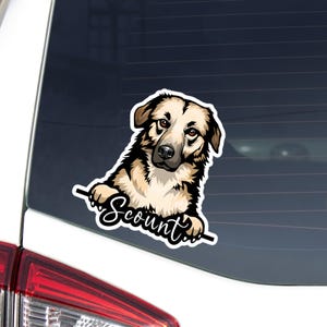 Chinook Car Decal / Peeking Cartoon Fawn Chinook Dog Head Face / Vinyl Waterproof Bumper Window Sticker / Personalized Custom Dog Name