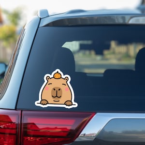 Peeking Capybara Car Decal Sticker / Cute Cartoon Capybara Orange On Head / Vinyl Waterproof Removable Outdoor /Bumper Window Laptop Bottle