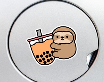 Cute Sloth Boba Car Sticker Decal / Cartoon Kawaii Sloth Loves Bubble Tea / Waterproof Removable Vinyl Bumper Window Laptop Bottle