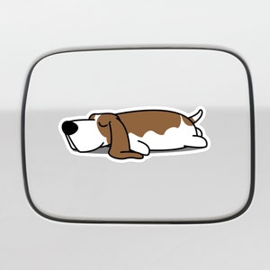 Lazy Basset Hound Car Sticker / Sleeping Cute Brown&White Tricolor Basset Hound Dog Car Decal / Vinyl Bumper Window Laptop Waterproof