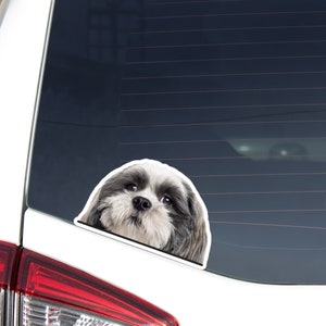 Black&White Shih Tzu Car Sticker Decal / Peeking Realistic Shih Tzu / Vinyl Waterproof Removable Outdoor / Car Bumper Window Laptop Decal