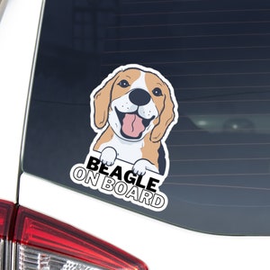 Beagle On Board Car Sticker Decal / Cartoon Peeking Dog Head Face Paws Up / Vinyl Waterproof Removable Outdoor / Beagle Gift / Bumper Window