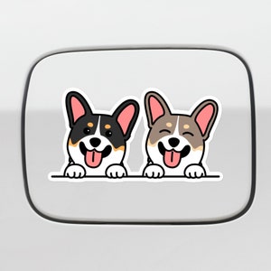 Custom Two Tricolor Brindle Corgies Car Decal Sticker / Blue MerleWelsh Pembroke Corgie Vinyl Bumper Window / Removable Waterproof Outdoor