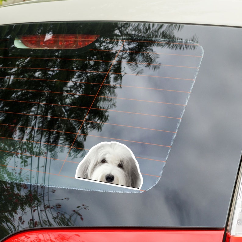 Old English Sheepdog Car Decal - Peeking Grey & White Dog Waterproof ...