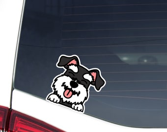 Black&White Miniature Schnauzer Car Decal Sticker / Cute Dog Mini Schnauzer Paws Vinyl Waterproof Bumper Window Laptop / (Outdoor + Indoor)