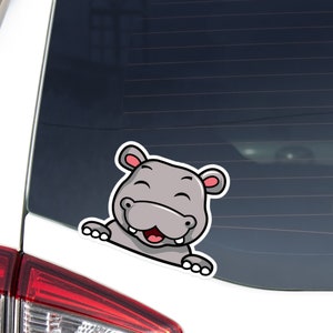 Peeking Hippo Car Decal Sticker / Kawaii Funny Cartoon Hippopotamus / Vinyl Waterproof Removable Outdoor Car Bumper Window Laptop Bottle