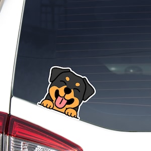 Custom Peeking Rottweiler Car Decal Sticker / Rottie Smiling Cartoon Dog Puppy / Vinyl Waterproof Removable Decal For Bumper Window Laptop