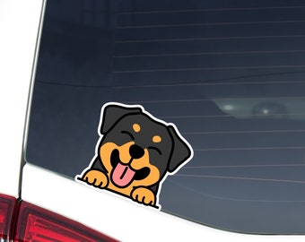 Custom Peeking Rottweiler Car Decal Sticker / Rottie Smiling Cartoon Dog Puppy / Vinyl Waterproof Removable Decal For Bumper Window Laptop