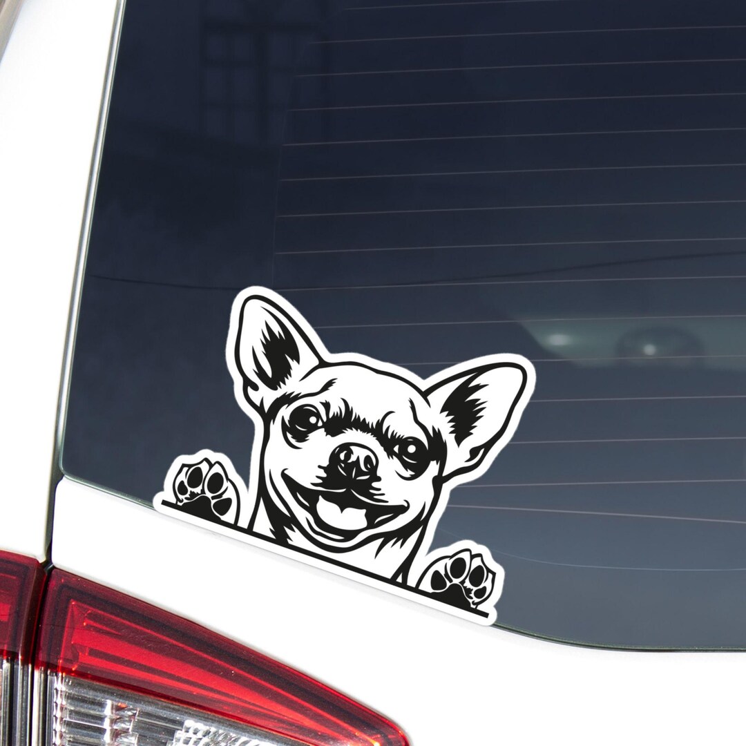 Chihuahua Car Decal Sticker / Peeking Black & White Dog Head Face ...