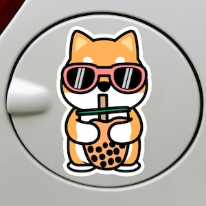 Shiba Inu Boba Car Decal / Bubble Tea Shiba Car Sticker / Red Shiba Vinyl Decal Bumper Window / Funny Dog Waterproof Decal Cars Accessories