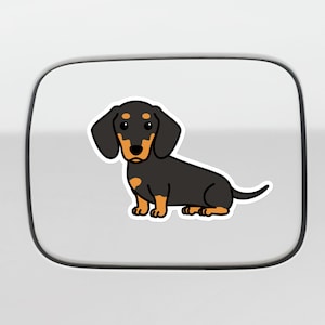 Black Tan Dachshund Car Sticker Decal / Kawaii Cute Cartoon Dog Sitting / Vinyl Waterproof Removable Outdoor / Window Bumper Laptop Phone