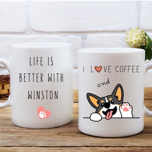 Personalized Tricolor Corgi Coffee or Tea Mug | Gift Mugs For Corgi Lovers | 11 oz | 15 oz | White Glossy Mug