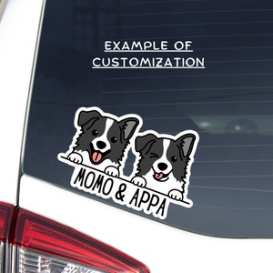 Custom Two Black & White Border Collie Car Decal Sticker / Kawaii Peeking Dogs Vinyl Removable Waterproof Outdoor / Car Bumper Window Laptop