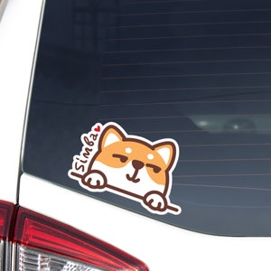 Personalized Shiba Inu Car Sticker Decal / Peeking Cartoon Shiba Dog Head Face / Vinyl Waterproof Removable Outdoor / Window Bumper