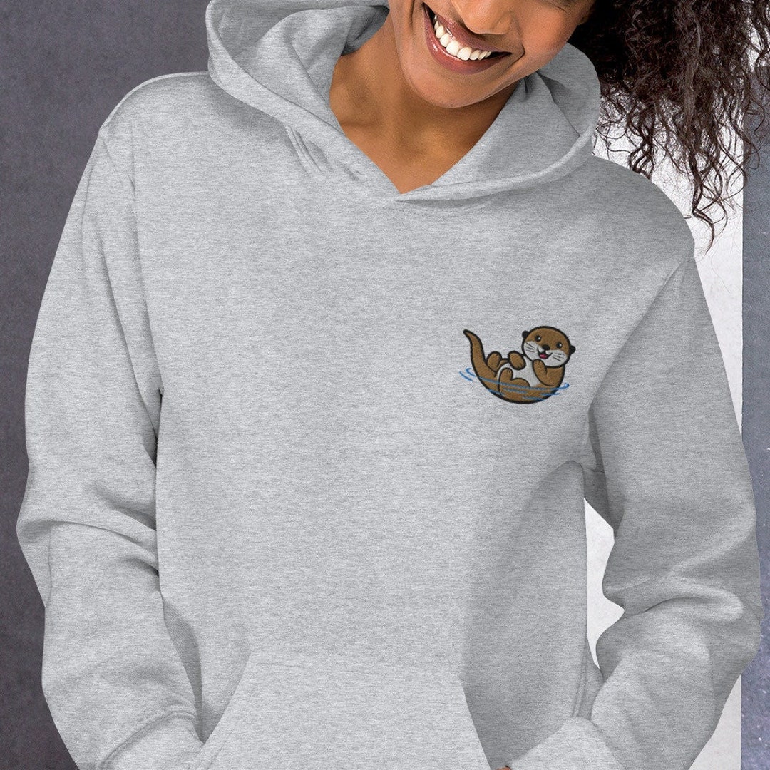 Otter Hoodie Embroidered Otter Kawaii Happy Otter Gift for