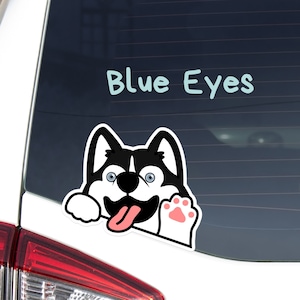Black Husky With Two Blue Eyes Car Decal / Husky Waving Paw Car Sticker / Siberian Husky Dog Vinyl Decal / Watreproof Outdoor Removable