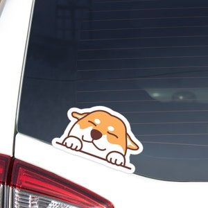 Peeking Red Shiba Inu Car Decal Sticker / Cute Cartoon Shiba Inu Vinyl Removable Waterproof Outdoor / Bumper Window Laptop Macbook Bottle
