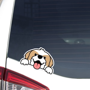 Gold & White Shih Tzu Car Sticker / Peek Shih Tzu Vinyl Car Bumper Window Decal Water Resistant / Puppy Dog Paws Up (Outdoor + Indoor)