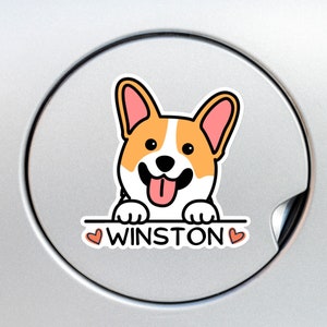 Custom Corgi Car Decal Sticker /  Peeking Red Corgi Head Face / Personalized Dog Name / Vinyl Waterproof Removable Outdoor / Bumper Window