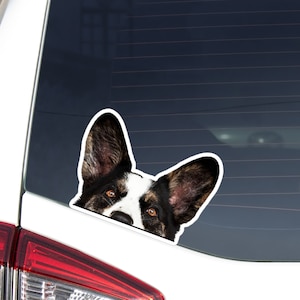 Black White Corgi Car Sticker Decal / Peeking Cardigan Welsh Corgi Head / Vinyl Waterproof Removable Outdoor / Window Bumper Laptop