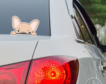 French Bulldog Car Decal - Peeking Cream Frenchie Sticker