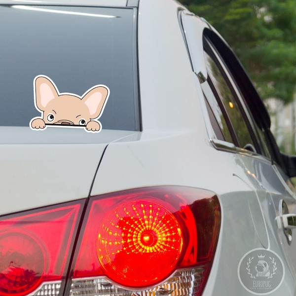 French Bulldog Car Decal / Cream Frenchie Peeking Car Sticker Weather Resistant  Outdoor + Indoor / French Bulldog Bumper Window Decal Car