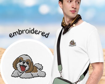 Shih Tzu Embroidered T-shirt / Kawaii Cartoon Gold Parti Shih Tzu Tshirt Gift For Dogs Lovers / Women Men Youth Tee